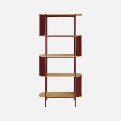 Bookshelf with curved metal and wood decor, 5 levels