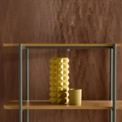 Bookshelf with curved metal and wood decor, 6 levels