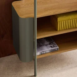 Bookshelf with curved metal and wood decor, 6 levels