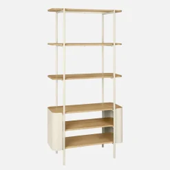 Bookshelf with curved metal and wood decor, 6 levels