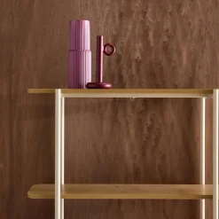 Bookshelf with curved metal and wood decor, 6 levels