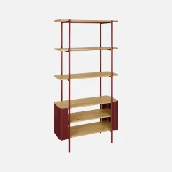 Bookshelf with curved metal and wood decor, 6 levels