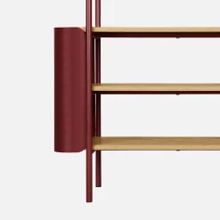 Bookshelf with curved metal and wood decor, 6 levels