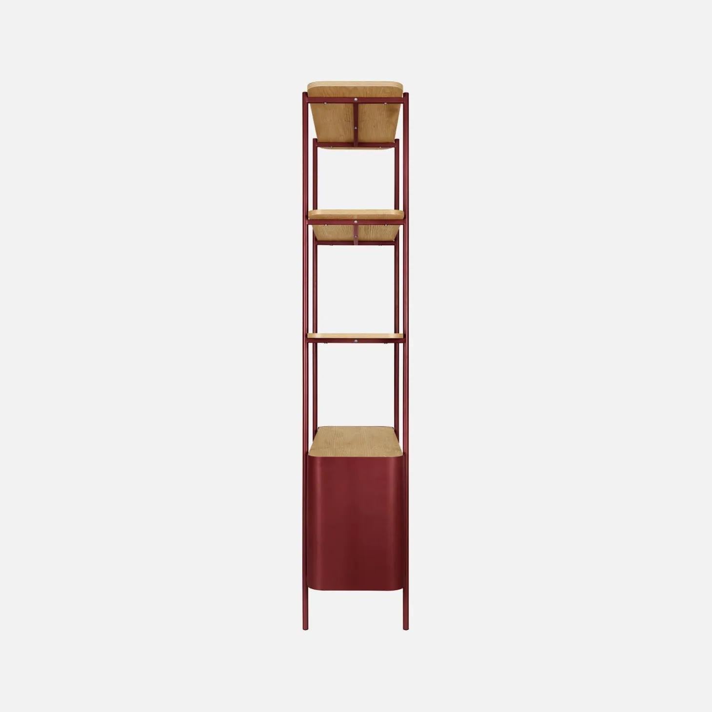 Bookshelf with curved metal and wood decor, 6 levels