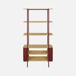 Bookshelf with curved metal and wood decor, 6 levels