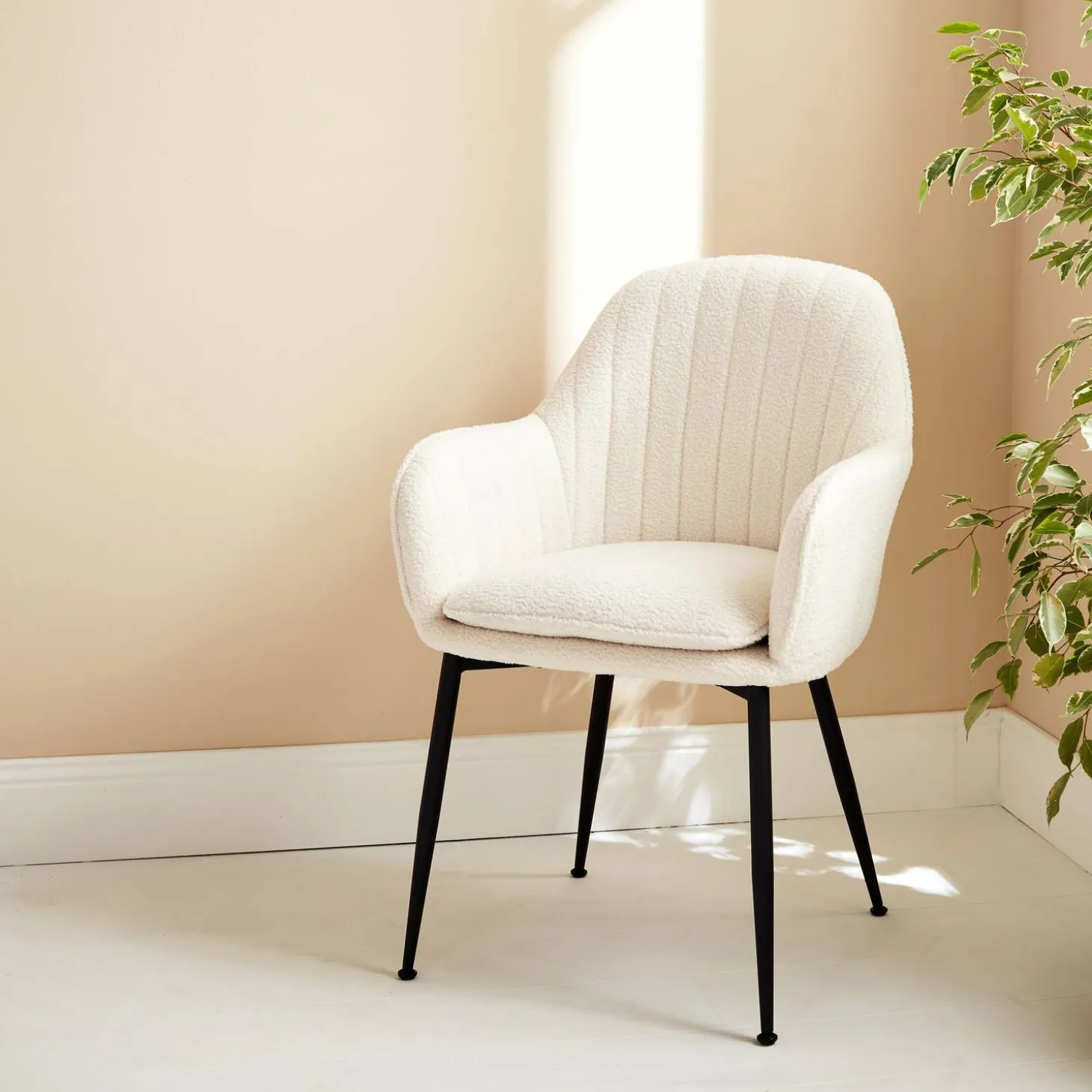Boucle fabric accent chair with metal legs