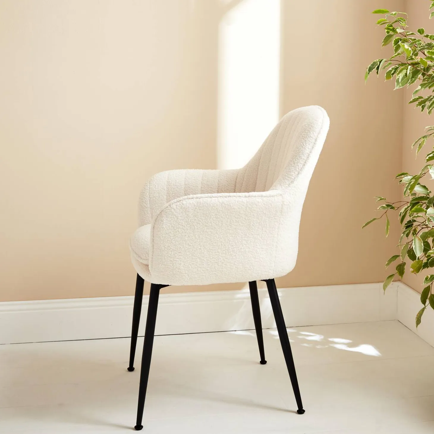 Boucle fabric accent chair with metal legs