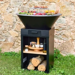 Braséro barbecue Ø81,5cm, cooking grid, wood storage