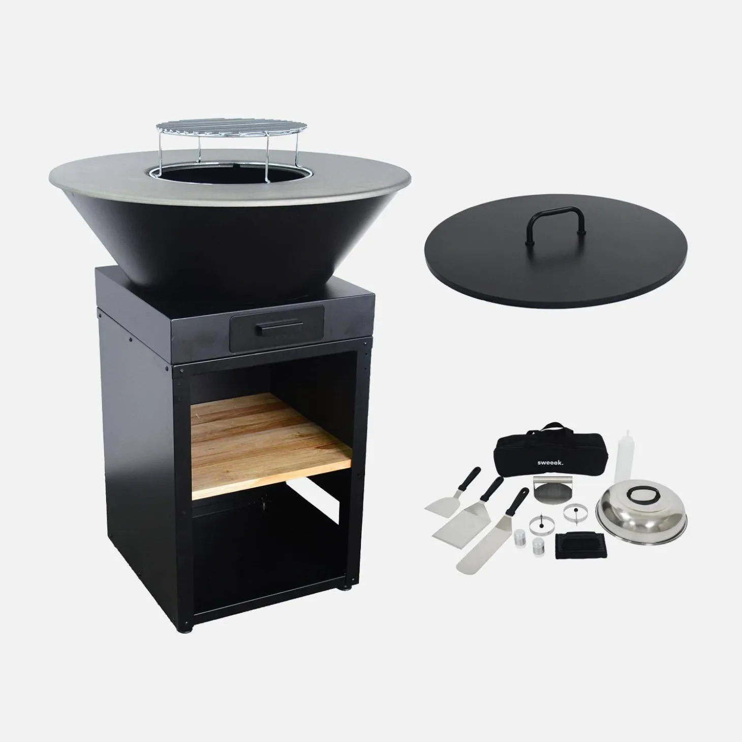 Brazier barbecue Ø81.5cm with cooking grate, storage space, lid and utensils