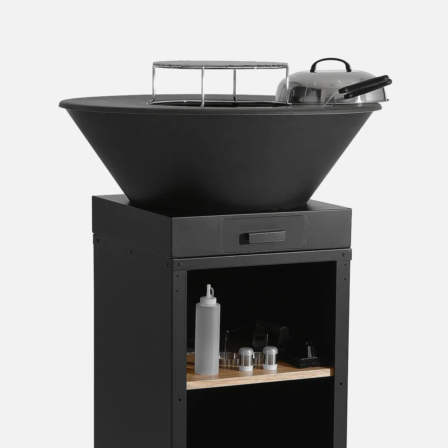 Brazier barbecue Ø81.5cm with cooking grate, storage space, lid and utensils