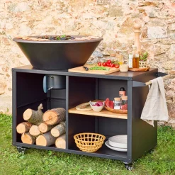Brazier grill Ø80cm service table with storage spaces protective cover