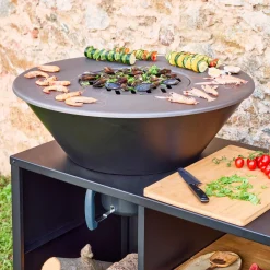 Brazier grill Ø80cm service table with storage spaces protective cover