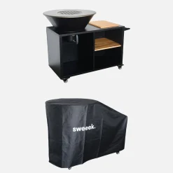 Brazier grill Ø80cm service table with storage spaces protective cover