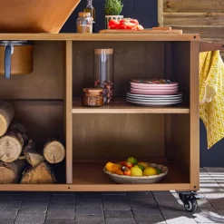 Brazier grill Ø80cm service table with storage spaces protective cover