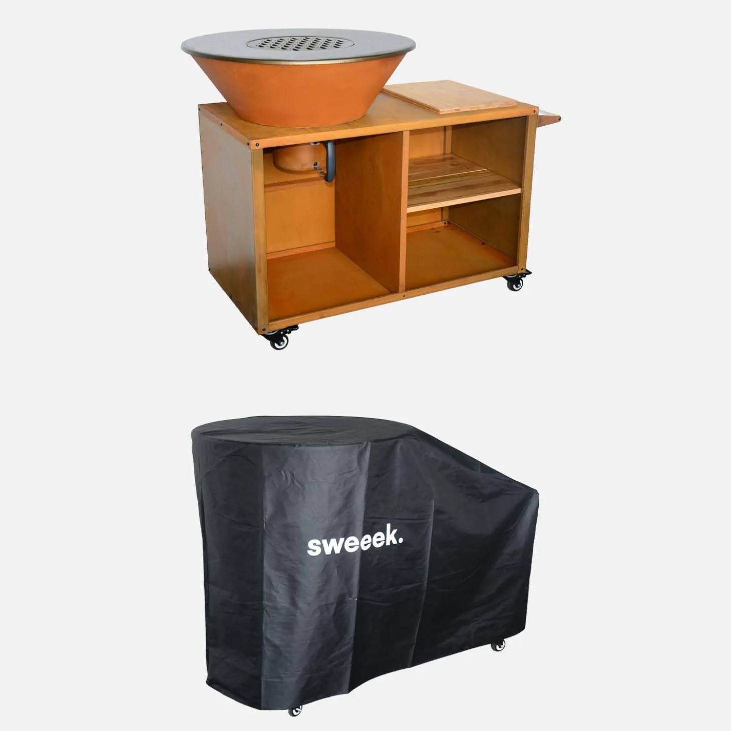 Brazier grill Ø80cm service table with storage spaces protective cover