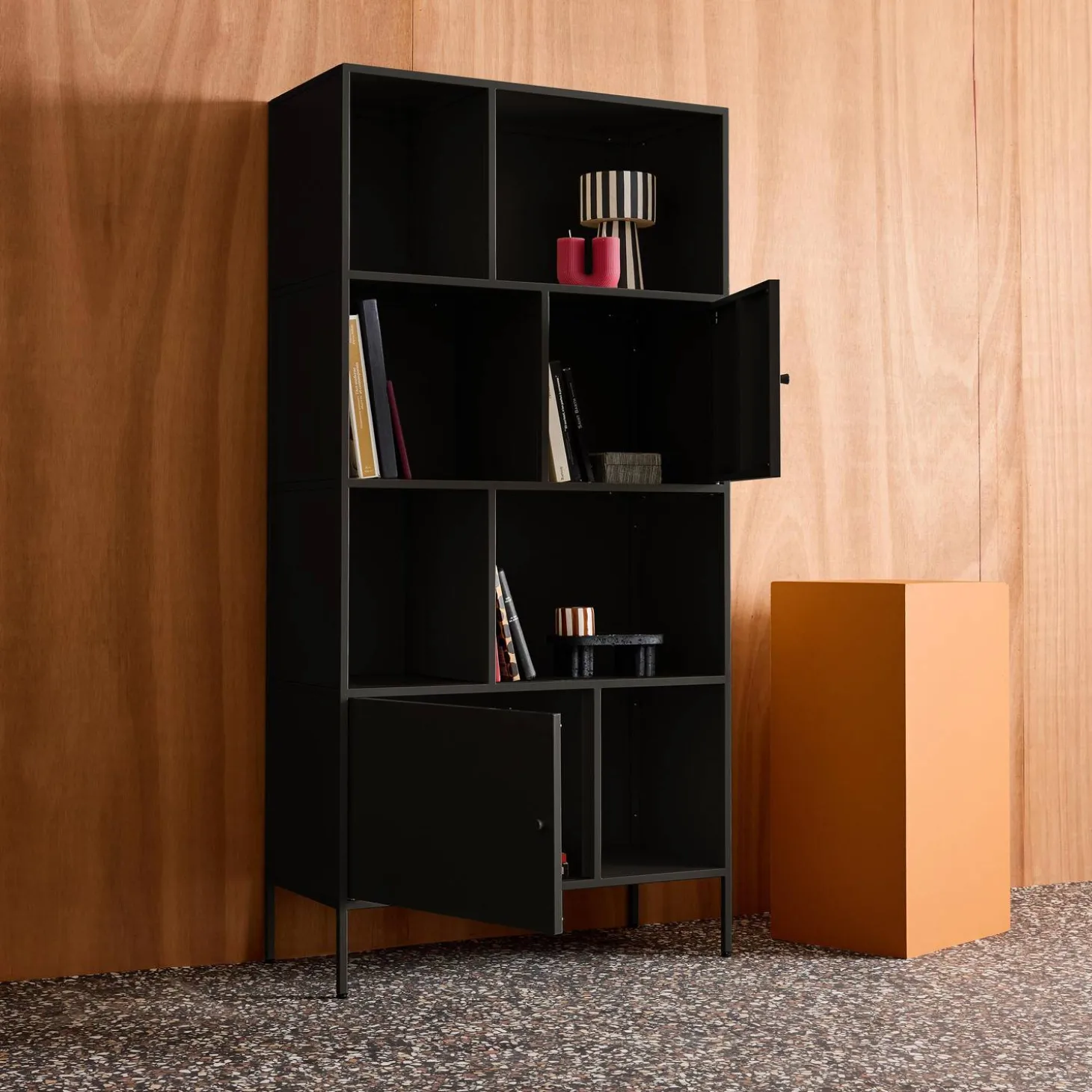 Buffet, industrial metal storage unit with 8 compartments