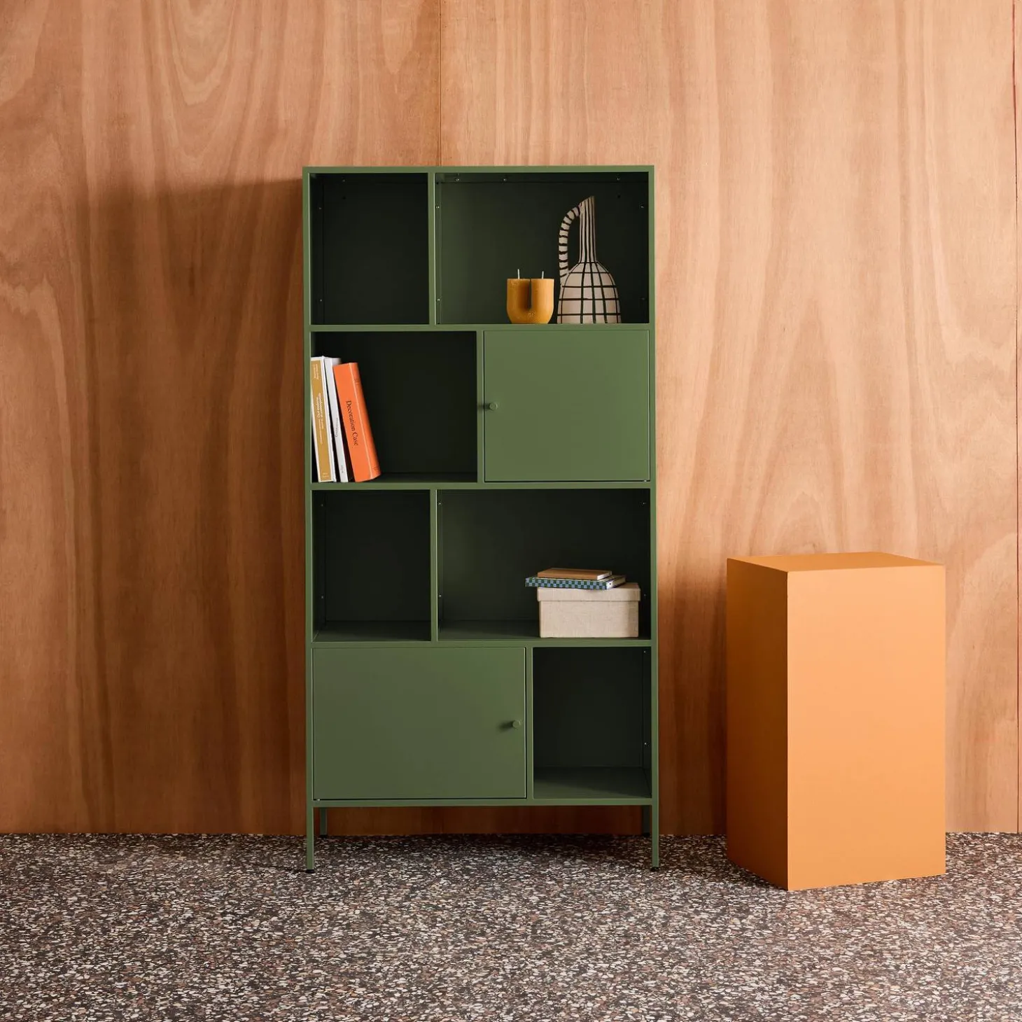 Buffet, industrial metal storage unit with 8 compartments