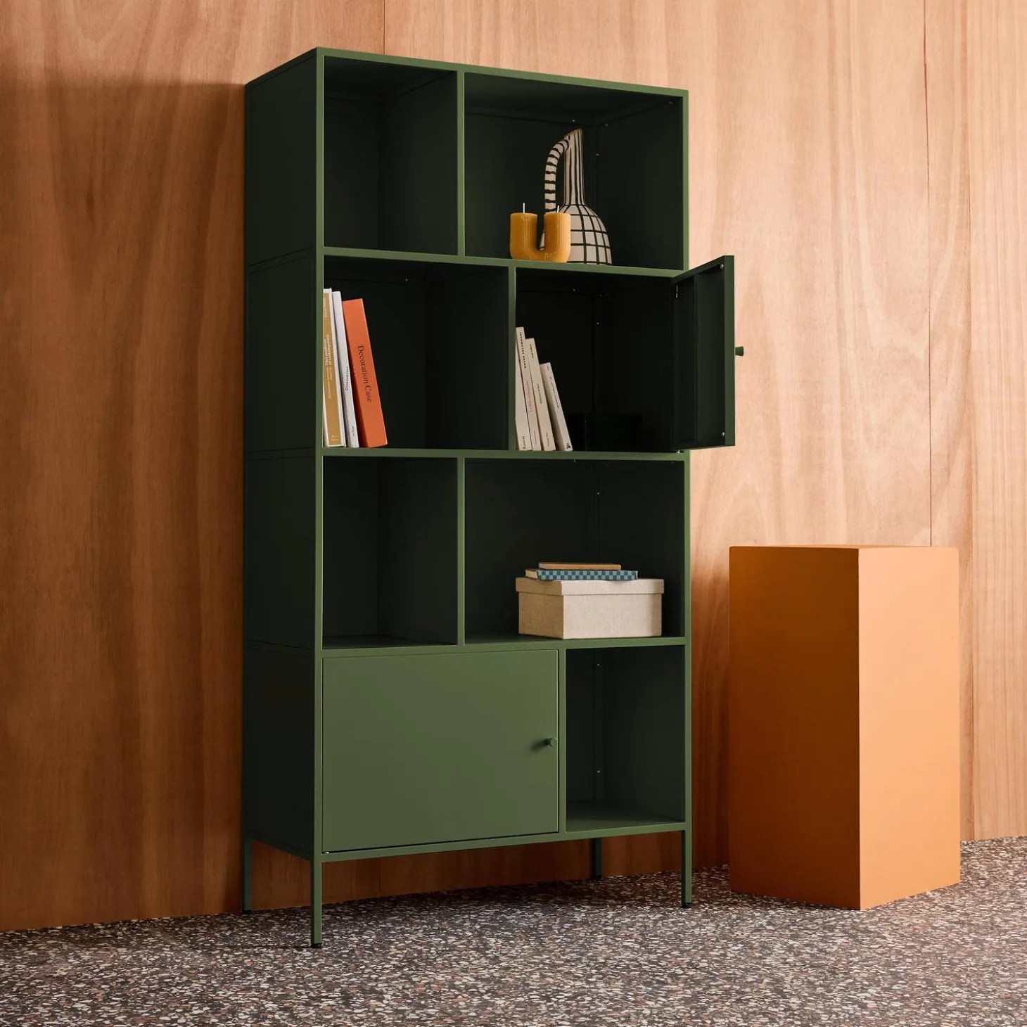 Buffet, industrial metal storage unit with 8 compartments