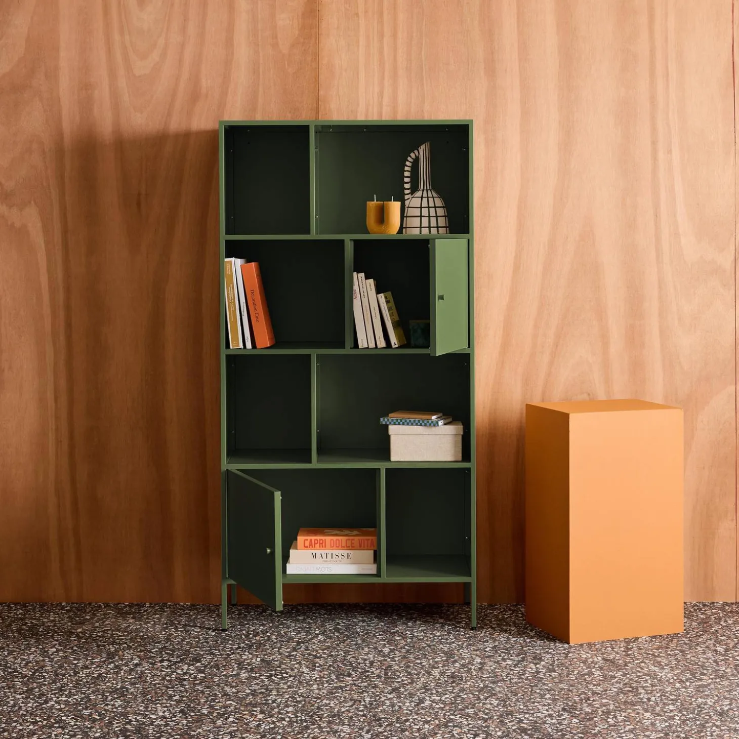 Buffet, industrial metal storage unit with 8 compartments