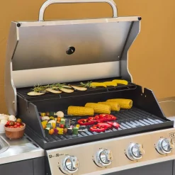 4-burner gas barbecue + 1 side burner, outdoor kitchen with sink