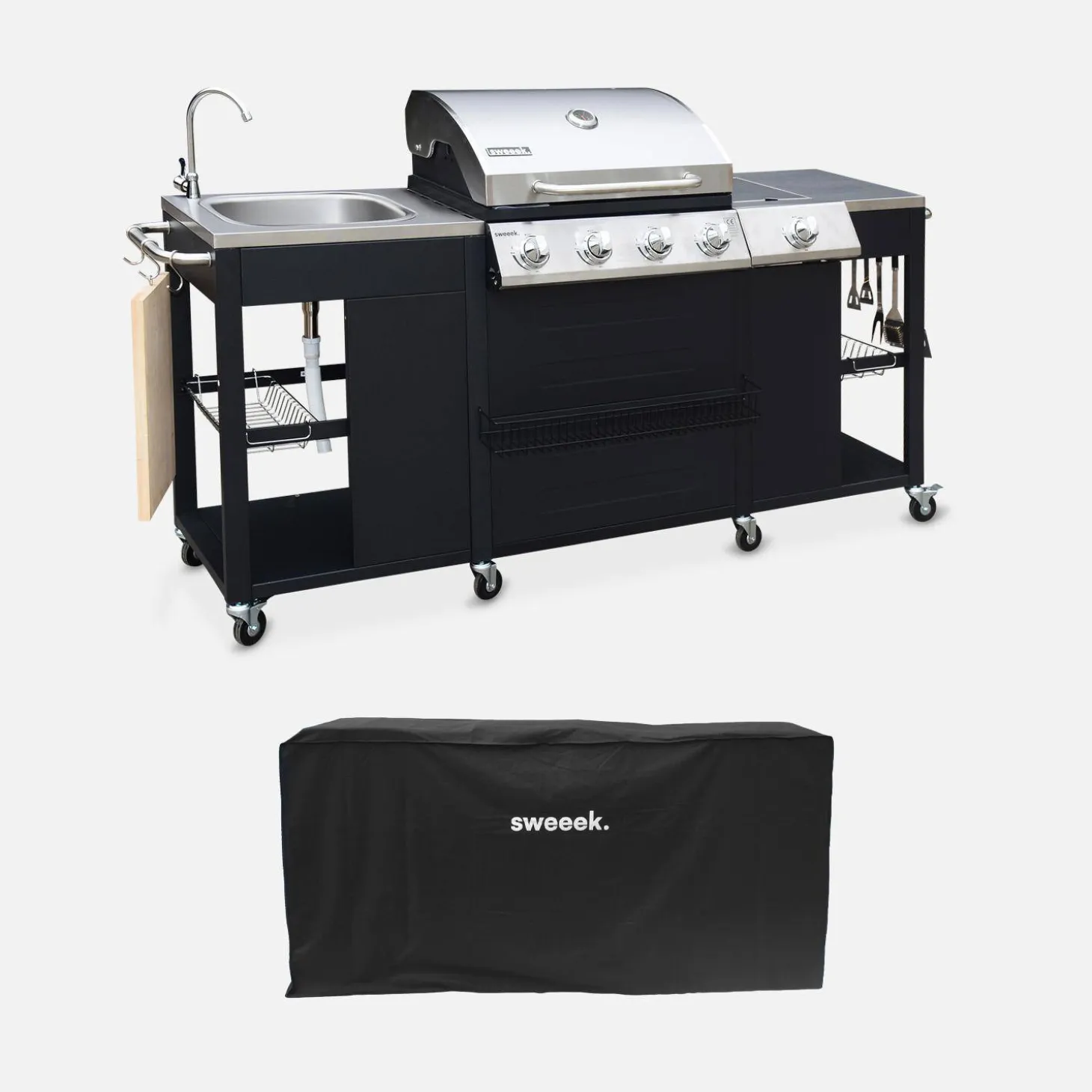 5-burner gas barbecue with cover black | sweeek