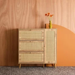 Canework shoe cabinet with 3 drawers