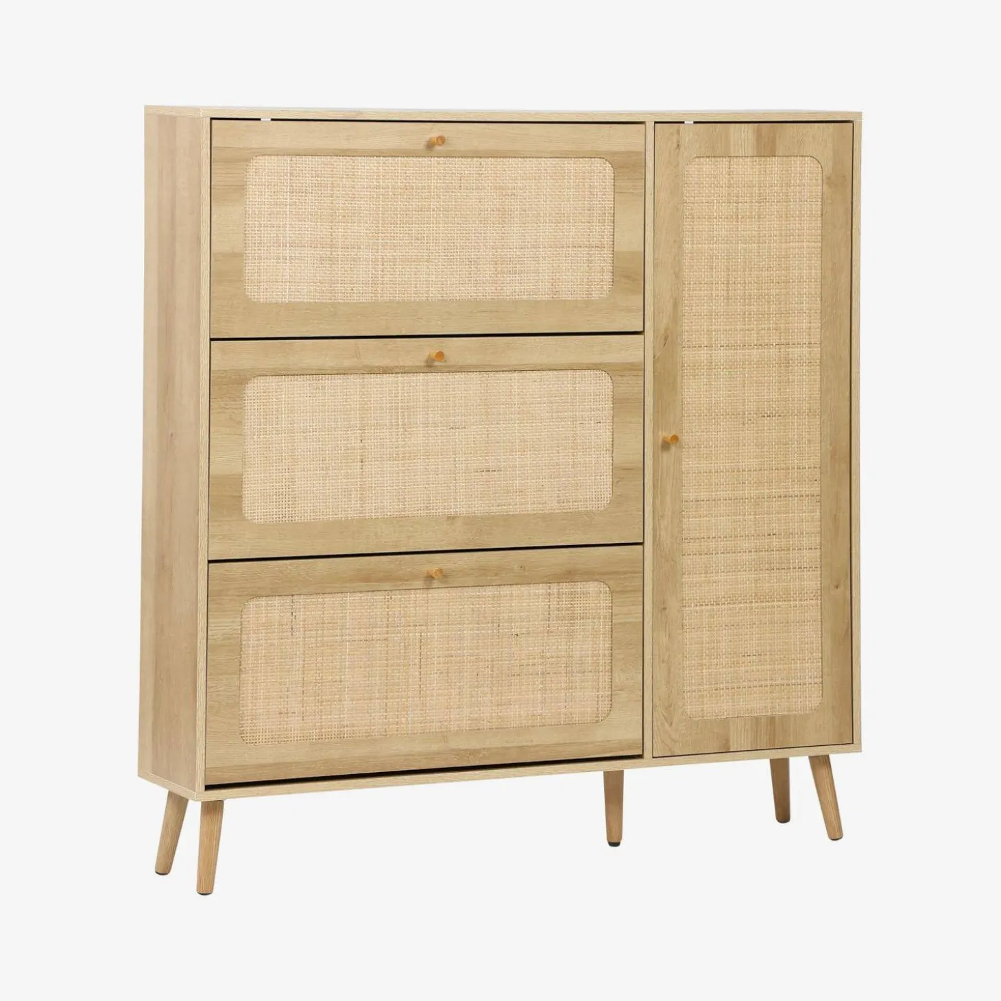 Canework shoe cabinet with 3 drawers