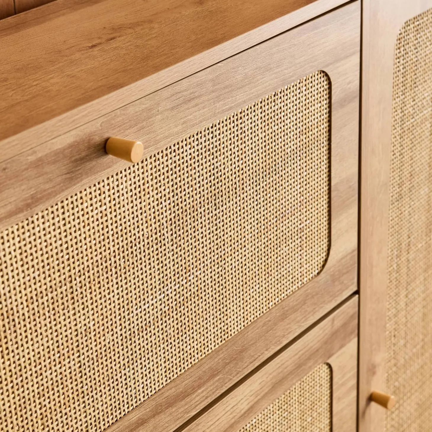 Canework shoe cabinet with 3 drawers