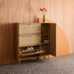 Canework shoe cabinet with 3 drawers