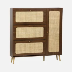 Canework shoe cabinet with 3 drawers