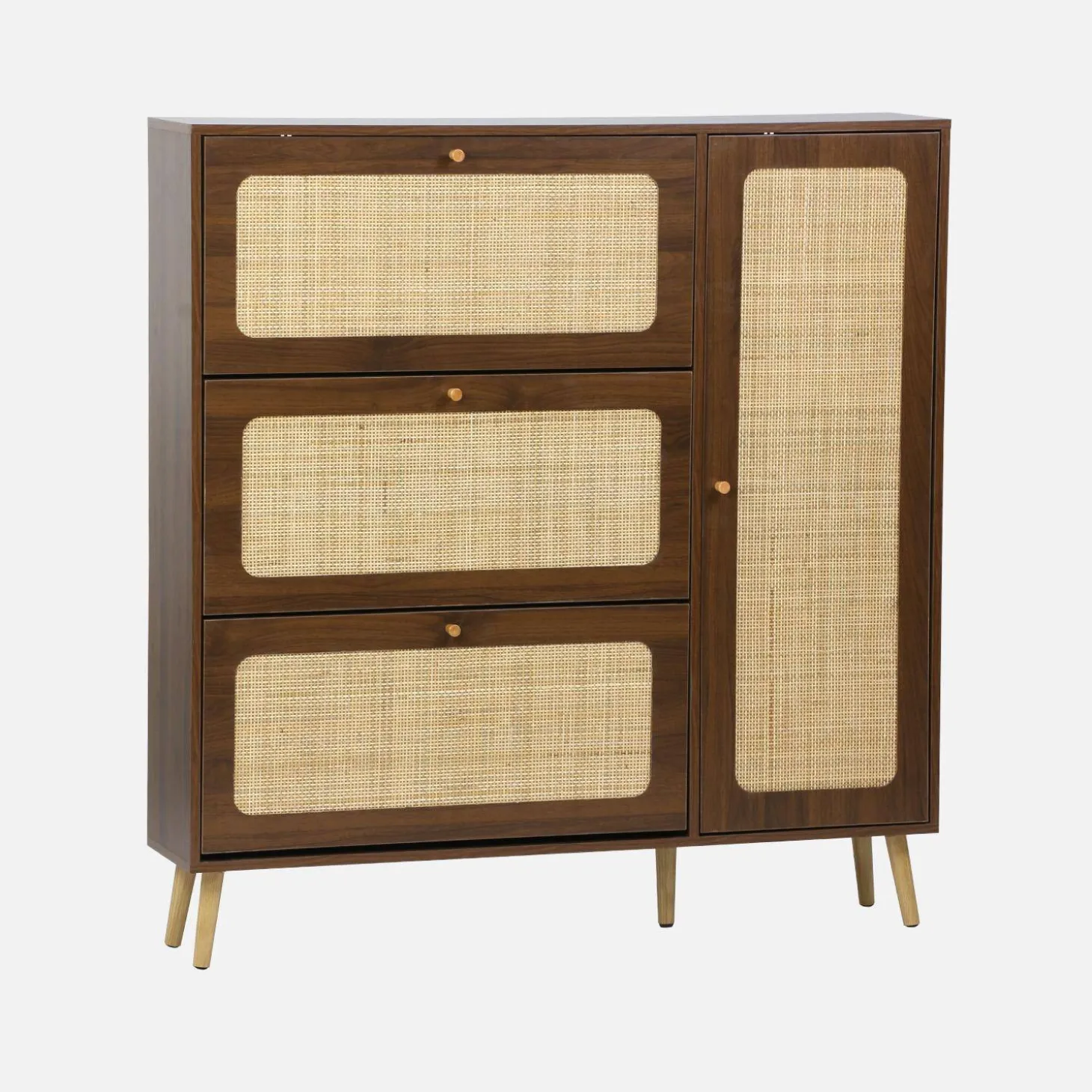 Canework shoe cabinet with 3 drawers