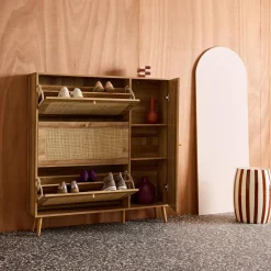 Canework shoe cabinet with 3 drawers