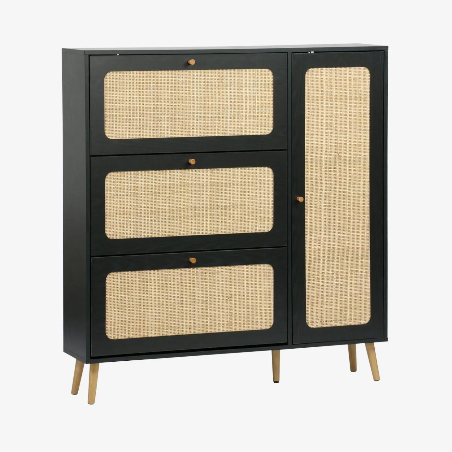Canework shoe cabinet with 3 drawers