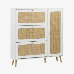 Canework shoe cabinet with 3 drawers