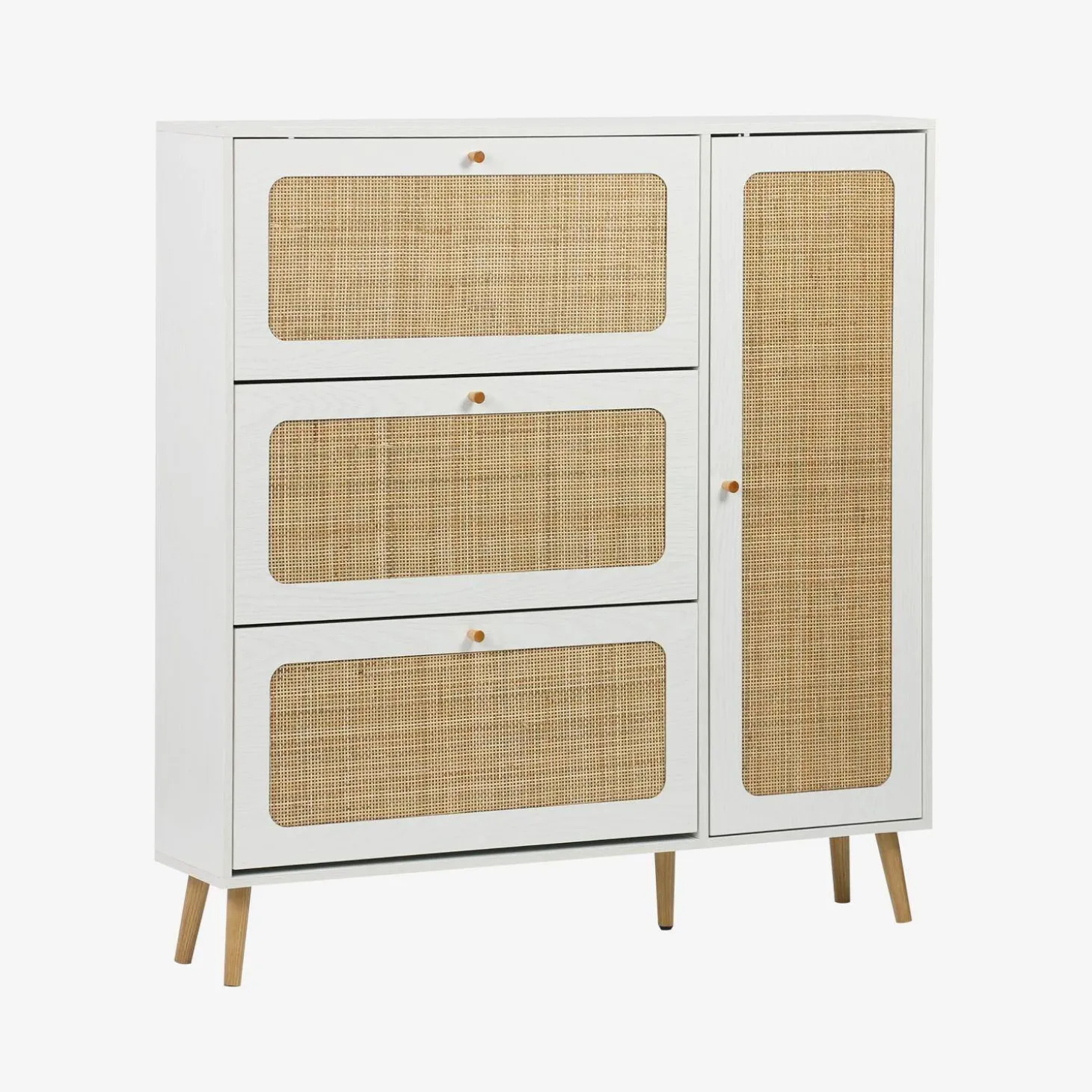 Canework shoe cabinet with 3 drawers