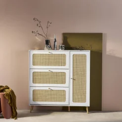 Canework shoe cabinet with 3 drawers