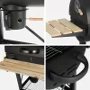 Charcoal barbecue, american grill and smoker, wheels and foldable shelves with cover