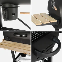 Charcoal barbecue, american grill and smoker, wheels and foldable shelves with cover