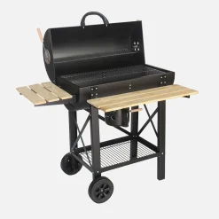 Charcoal barbecue, american grill and smoker, wheels and foldable shelves with cover