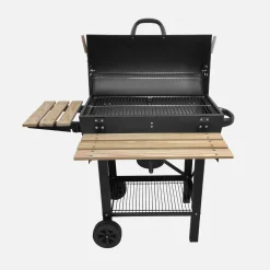 Charcoal barbecue, american grill and smoker, wheels and foldable shelves with cover