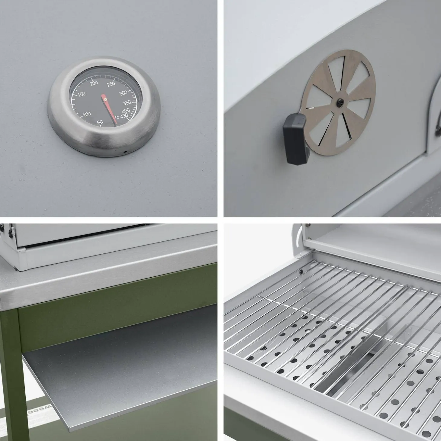 Charcoal barbecue grill stainless steel with shelves