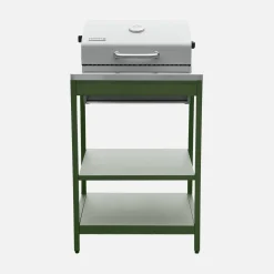 Charcoal barbecue grill stainless steel with shelves