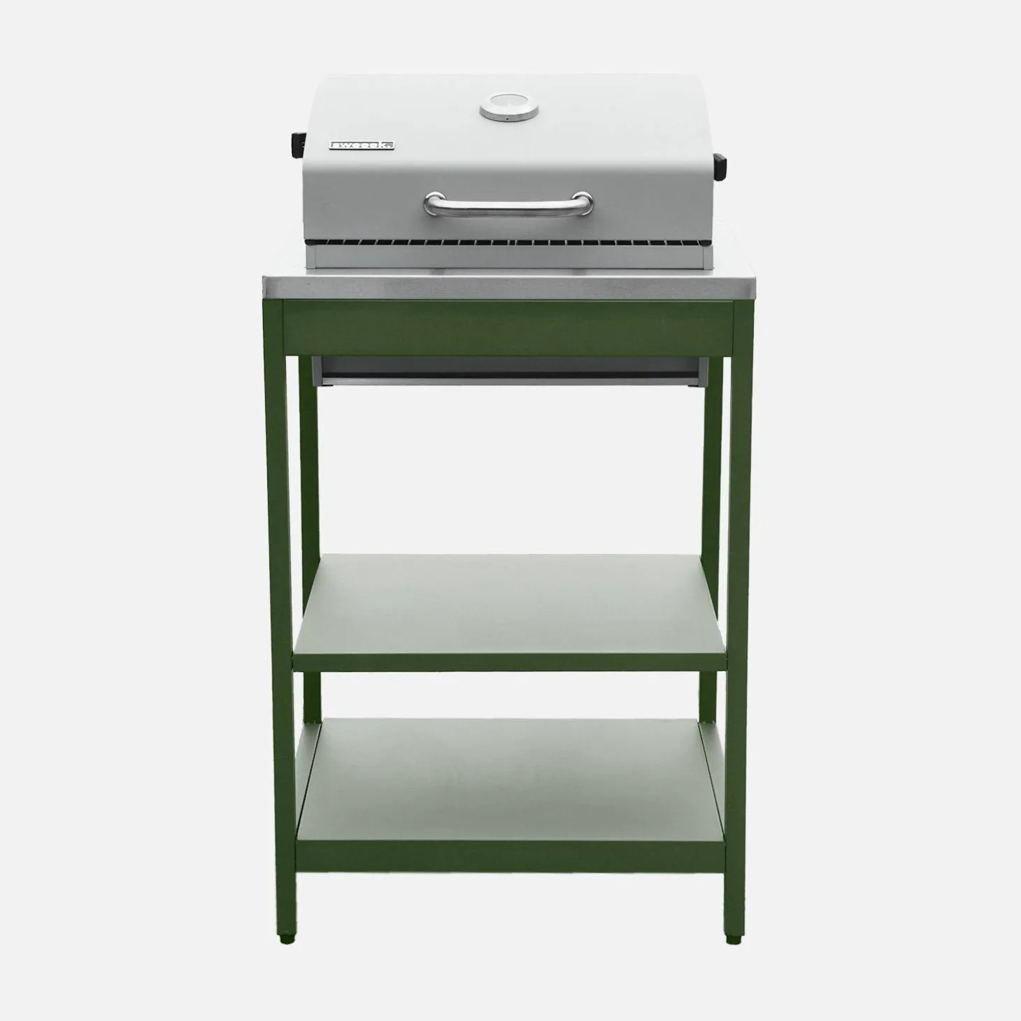 Charcoal barbecue grill stainless steel with shelves