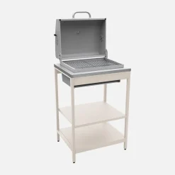 Charcoal barbecue grill stainless steel with shelves