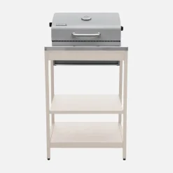 Charcoal barbecue grill stainless steel with shelves