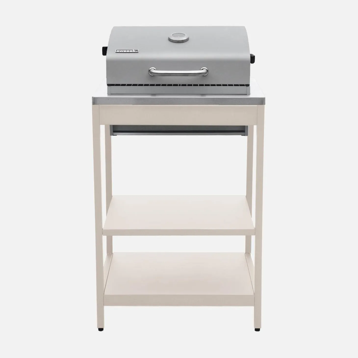 Charcoal barbecue grill stainless steel with shelves