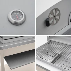 Charcoal barbecue grill stainless steel with shelves