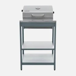 Charcoal barbecue grill stainless steel with shelves