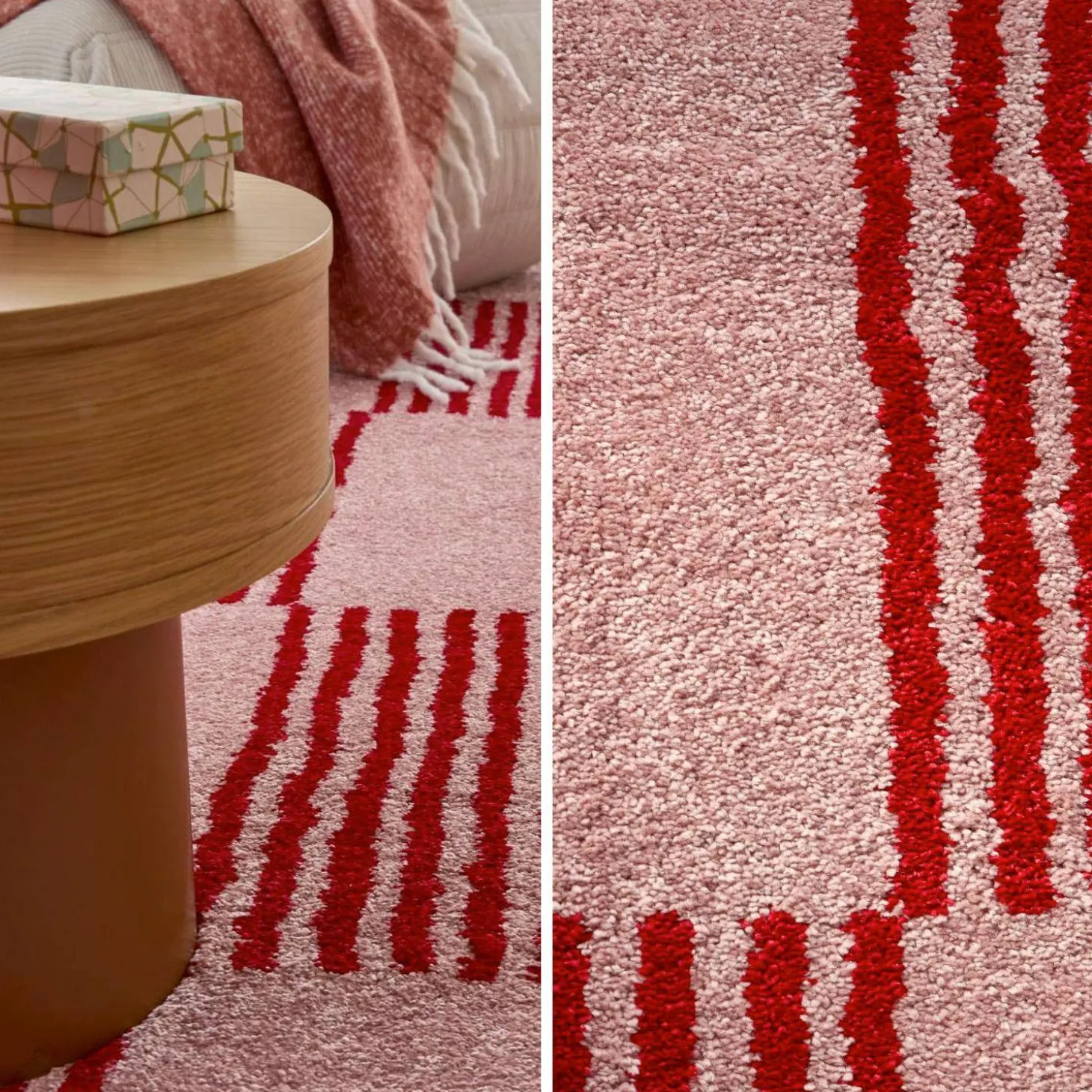 Checkerboard interior rug red and pink