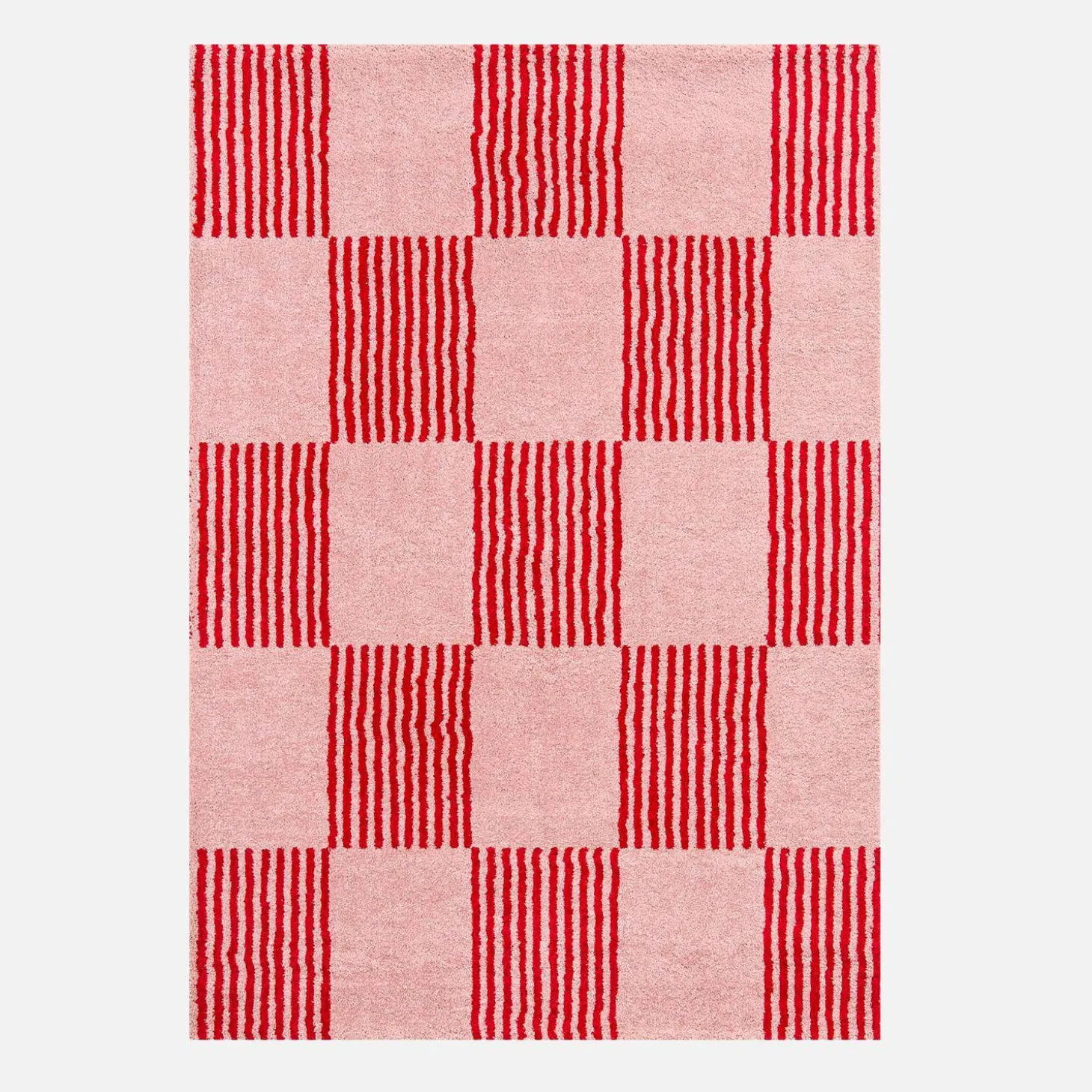 Checkerboard interior rug red and pink